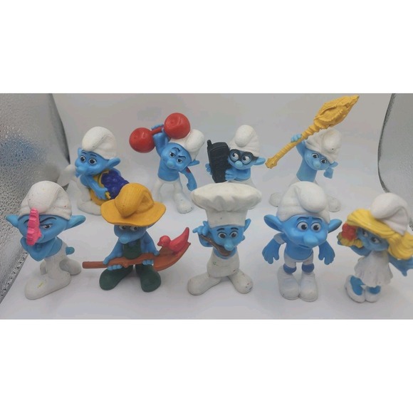 McDonald's Other - Smurfs Figures Lot of 9 McDonalds Happy Meal Toys 2011 3" PVC Cake Toppers ~Read